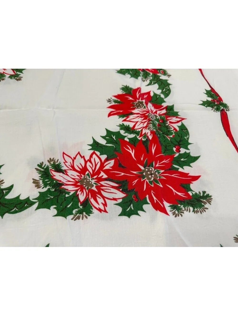 Christmas Holly Candle Poinsettia Holly Tablecloth White Red Rectangle